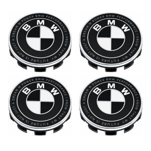 Emblema BMW blanco y negro edición especial con letras; BMW PERFORMANCE I KNOW THAT MY FUTURE IS NOT JUST A DREAM M POWER de 56 MM para llantas