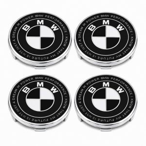 Emblema BMW blanco y negro edición especial con letras; BMW PERFORMANCE I KNOW THAT MY FUTURE IS NOT JUST A DREAM M POWER de 60 MM para llantas