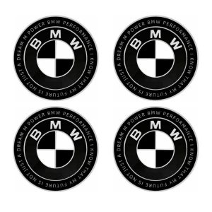 Emblema BMW blanco y negro edición especial con letras; BMW PERFORMANCE I KNOW THAT MY FUTURE IS NOT JUST A DREAM M POWER de 65 MM para llantas adhesivo