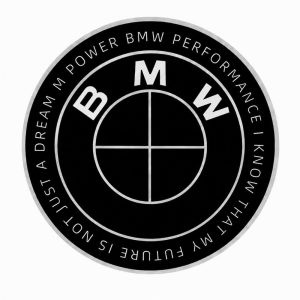 Insignia BMW PERFORMANCE I KNOW THAT MY FUTURE IS NOT JUST A DREAM M POWER de 82 MM para capó o maletero