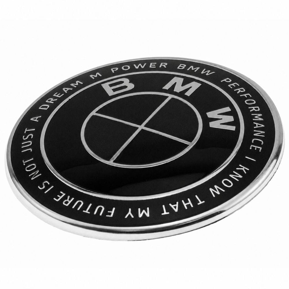 Insignia BMW PERFORMANCE I KNOW THAT MY FUTURE IS NOT JUST A DREAM M POWER de 82 MM para capó o maletero