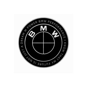 Emblema BMW negro edición especial con letras; BMW PERFORMANCE I KNOW THAT MY FUTURE IS NOT JUST A DREAM M POWER de 45 MM