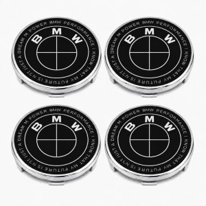 Emblema BMW blanco y negro edición especial con letras; BMW PERFORMANCE I KNOW THAT MY FUTURE IS NOT JUST A DREAM M POWER de 60 MM para llantas