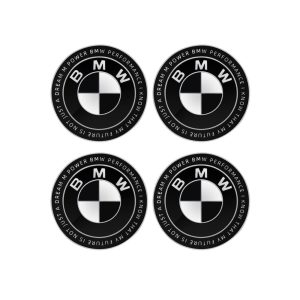 Emblemas adhesivos blanco/negro Performance para centro de llantas compatibles con BMW 65 MM