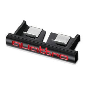 Emblema metálico Quattro negro/rojo para parrilla compatible con Audi