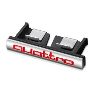 Emblema metálico Quattro gris/rojo para parrilla compatible con Audi