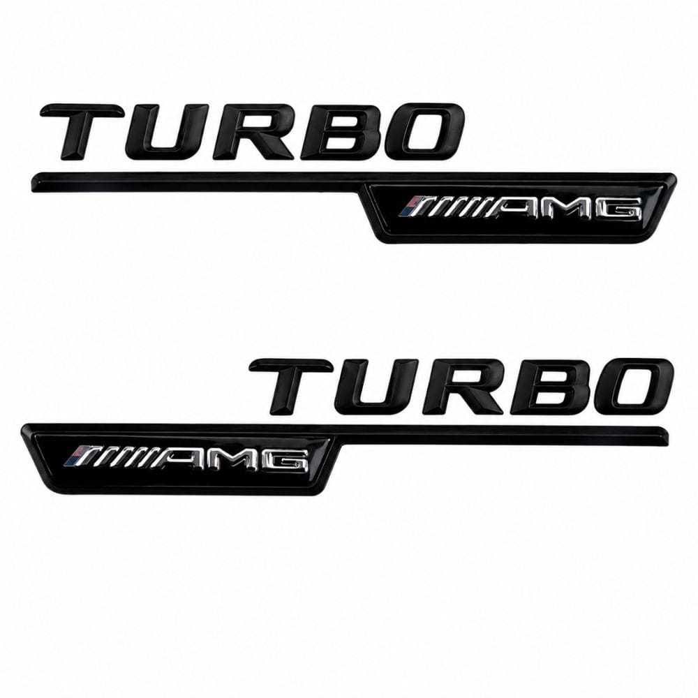Emblema TURBO AMG para aletas laterales negro brillo con AMG cromado