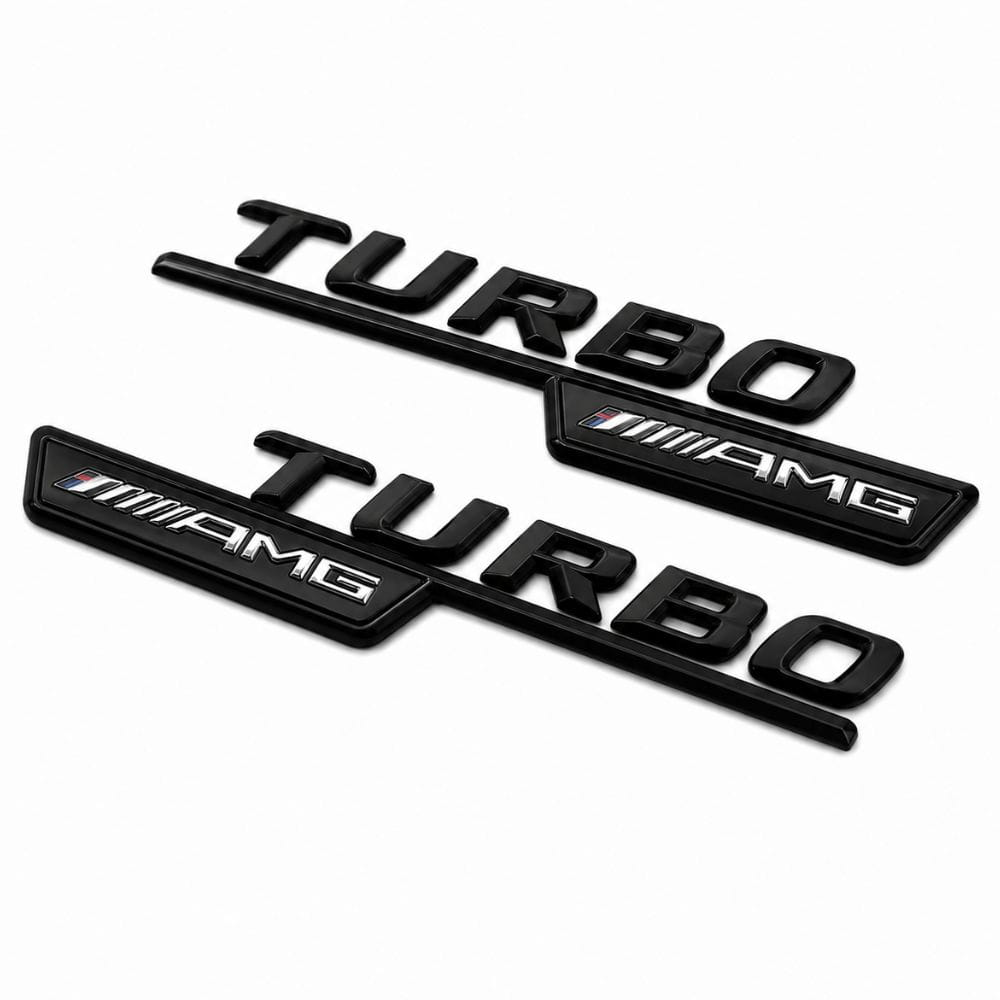 Emblema TURBO AMG para aletas laterales negro brillo con AMG cromado