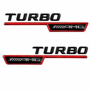 Emblema TURBO AMG para aletas laterales negro brillo y rojo con AMG cromado
