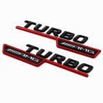 Emblema TURBO AMG para aletas laterales negro brillo y rojo con AMG cromado