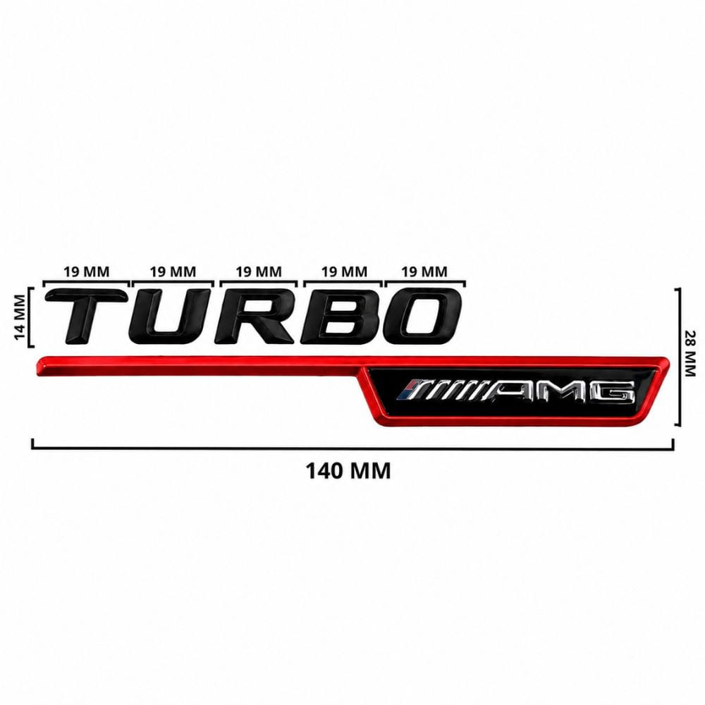 Emblema TURBO AMG para aletas laterales negro brillo y rojo con AMG cromado