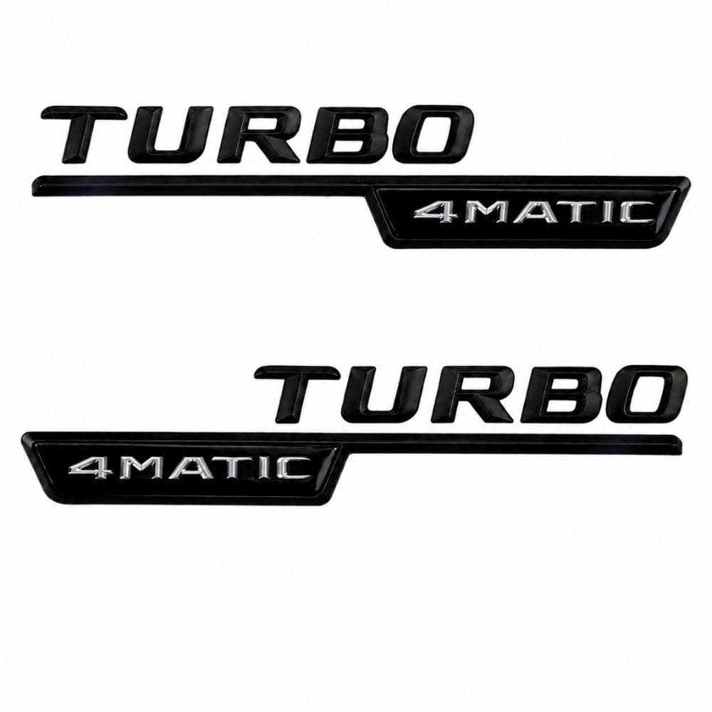 Emblema TURBO 4MATIC para aletas laterales negro brillo con AMG cromado