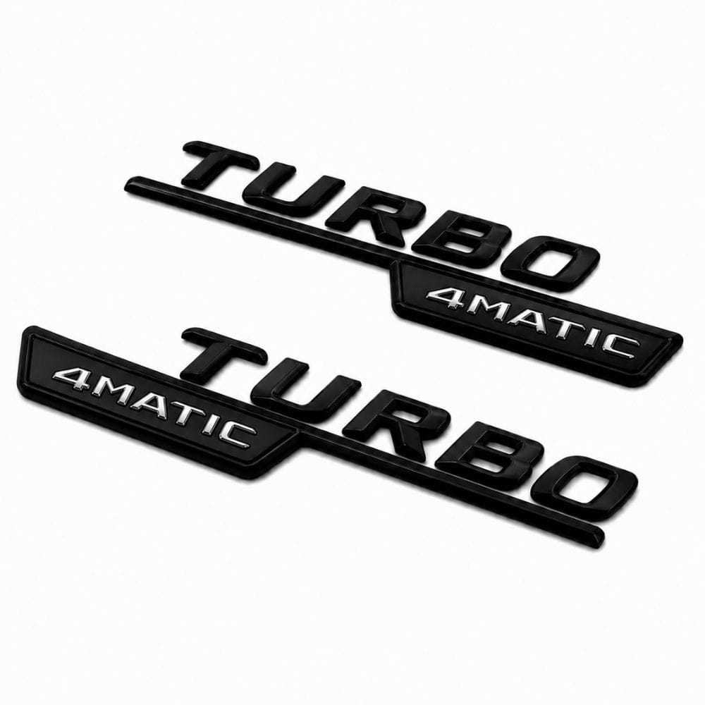 Emblema TURBO 4MATIC para aletas laterales negro brillo con AMG cromado