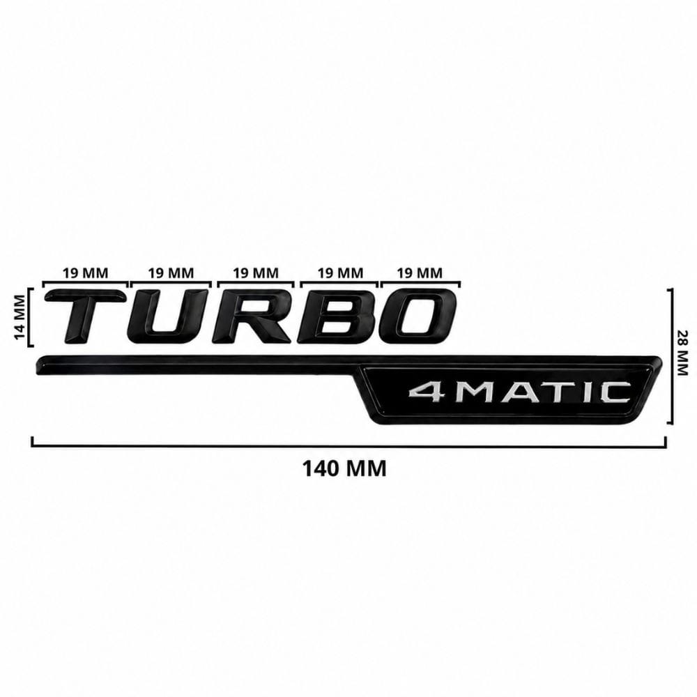 Emblema TURBO 4MATIC para aletas laterales negro brillo con AMG cromado