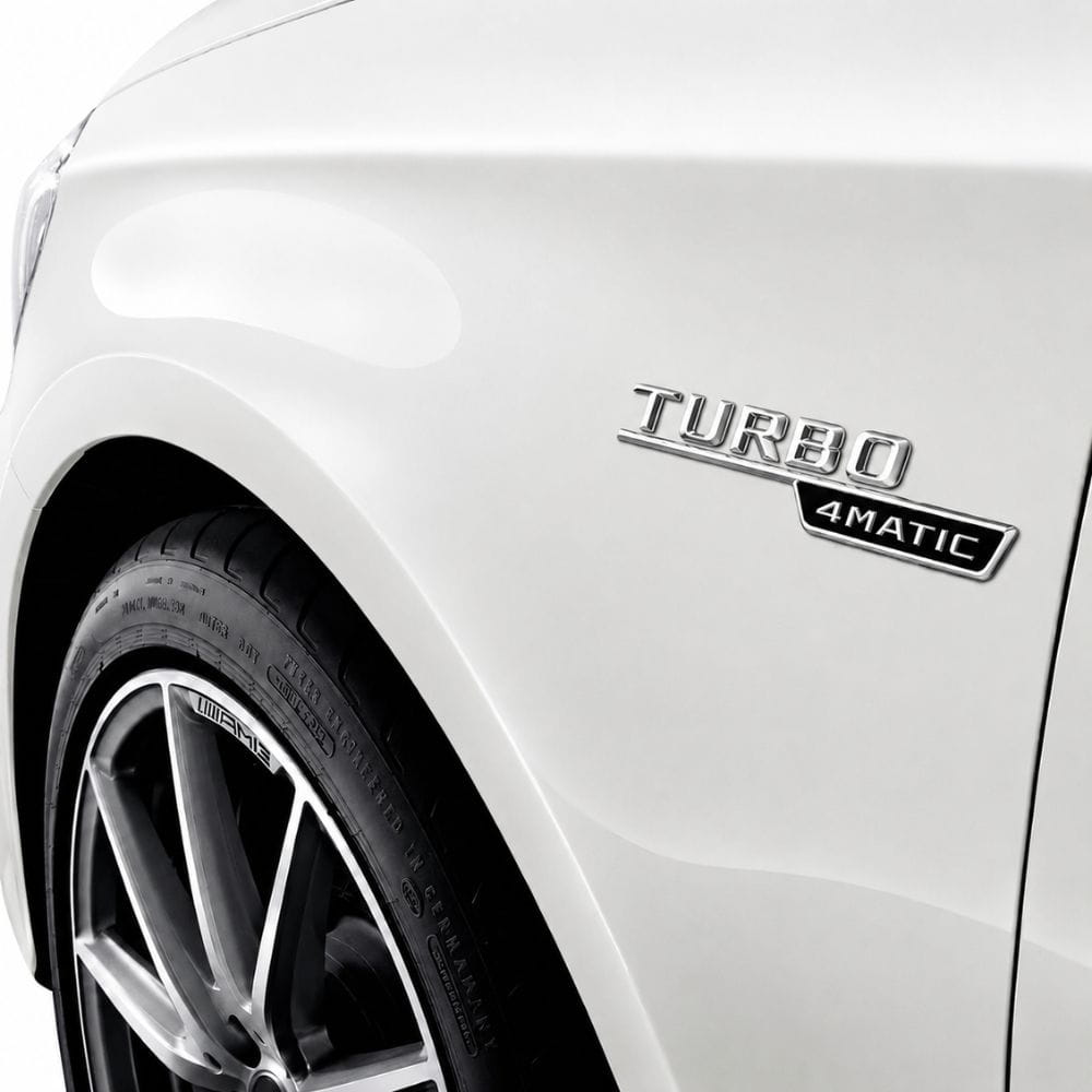 Emblema TURBO 4MATIC para aletas laterales cromado con 4MATIC cromado