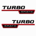 Emblema TURBO 4MATIC para aletas laterales negro brillo y rojo con AMG cromado
