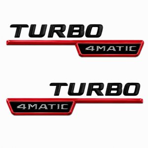 Emblema TURBO 4MATIC para aletas laterales negro brillo y rojo con AMG cromado