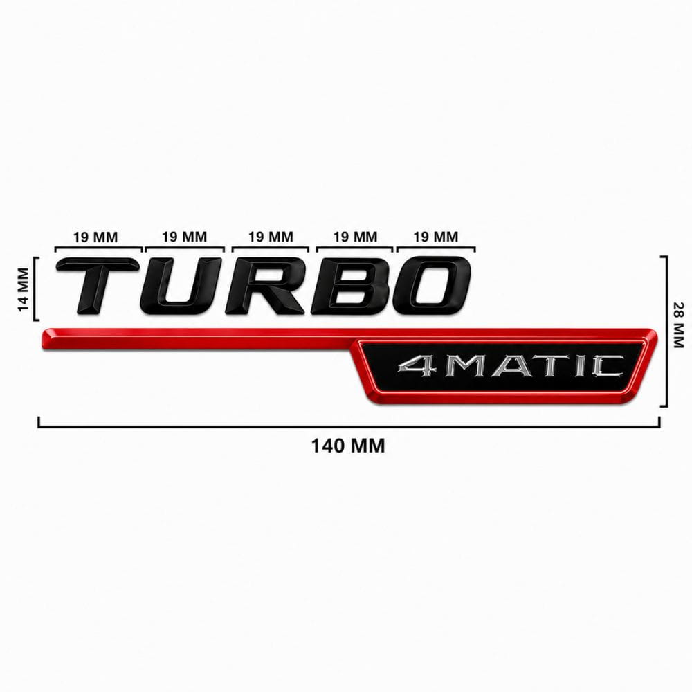 Emblema TURBO 4MATIC para aletas laterales negro brillo y rojo con AMG cromado