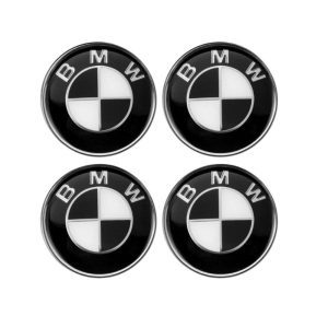 Emblemas adhesivos blanco y negro para centro de llantas compatibles con BMW 70 MM