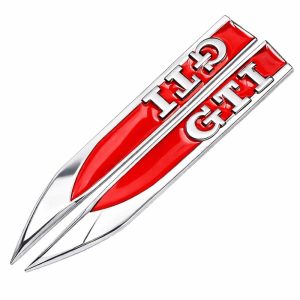 Emblema metálico GTI rojo/cromado para laterales compatible con Volkswagen