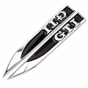 Emblema metálico GTI negro/cromado para laterales compatible con Volkswagen