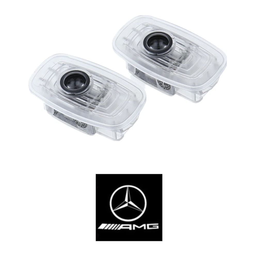 Luces de cortesía para puerta con logo AMG proyectado en blanco