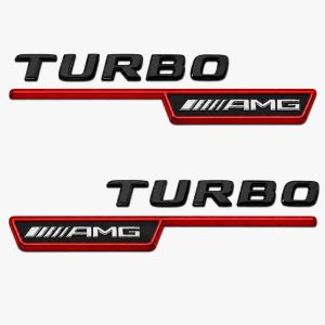Emblema TURBO AMG para aletas laterales rojo brillo con AMG cromado