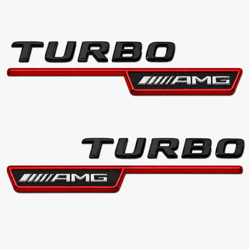 Emblema TURBO AMG para aletas laterales rojo brillo con AMG cromado