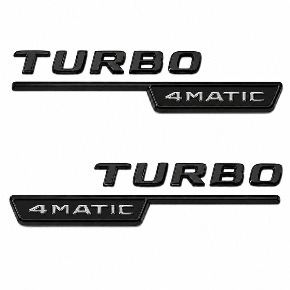 Emblema TURBO 4MATIC para aletas laterales negro brillo con AMG cromado