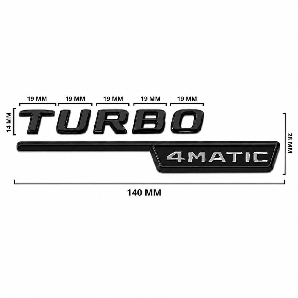 Emblema TURBO 4MATIC para aletas laterales negro brillo con AMG cromado