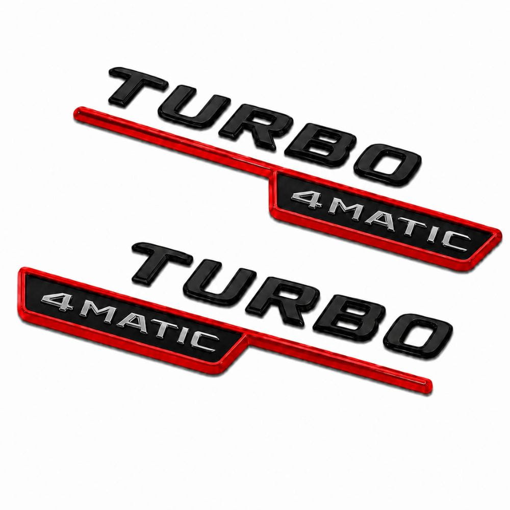 Emblema TURBO 4MATIC para aletas laterales rojo y negro brillo con AMG cromado