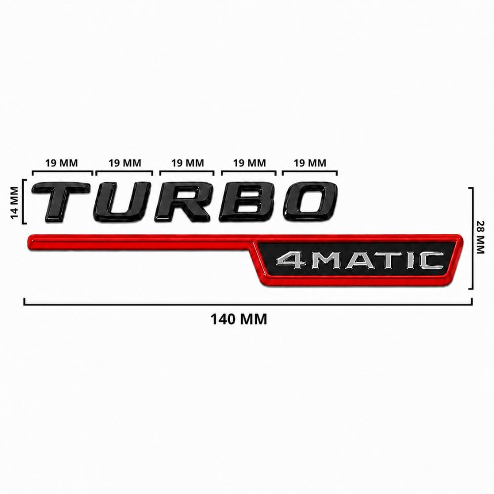 Emblema TURBO 4MATIC para aletas laterales rojo y negro brillo con AMG cromado