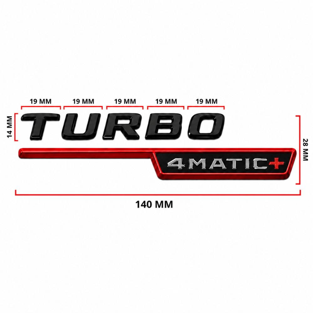 Emblema TURBO 4MATIC+ para aletas laterales rojo y negro brillo con AMG cromado