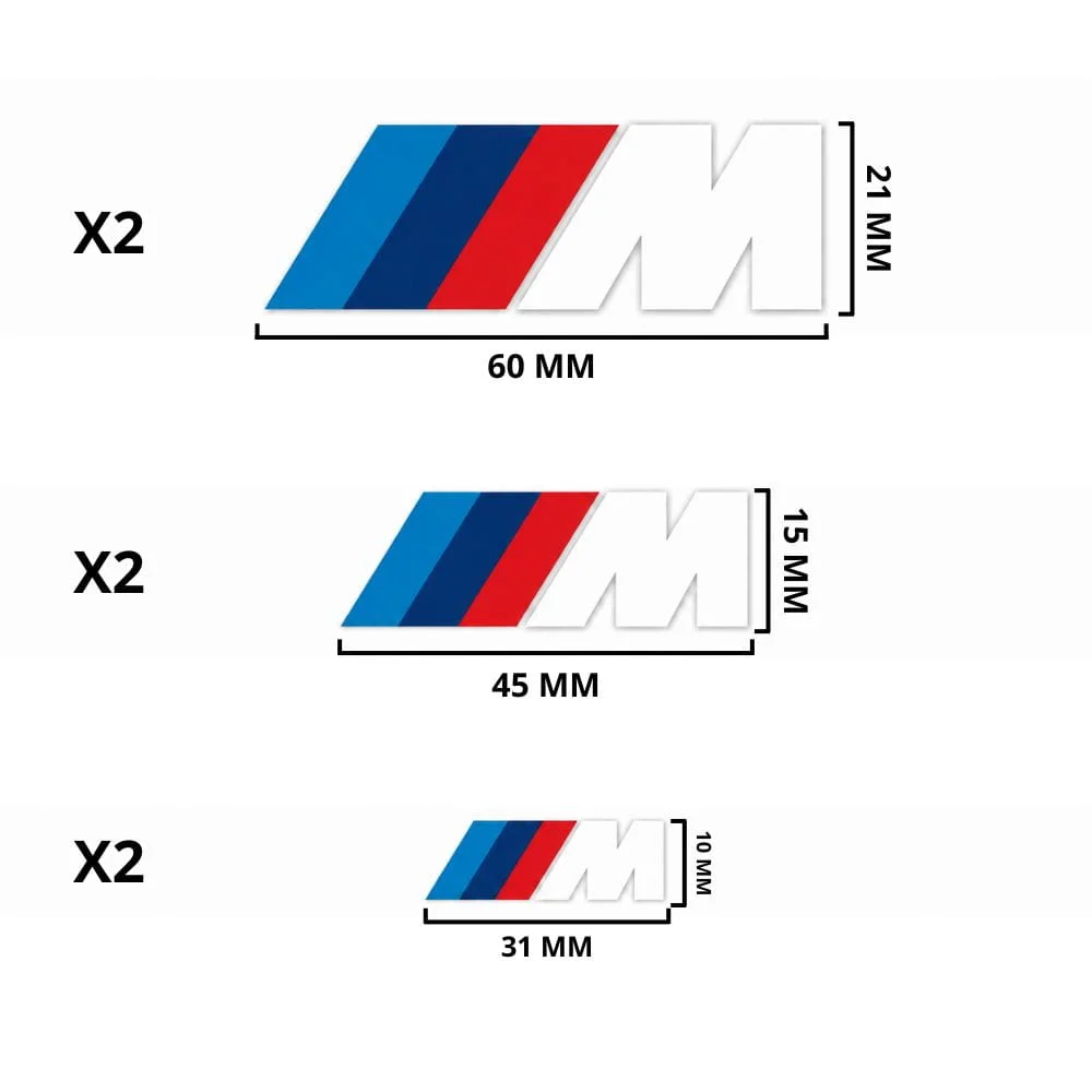 Vinilo adhesivo con logo M de BMW, bandera tricolor M y M blanca