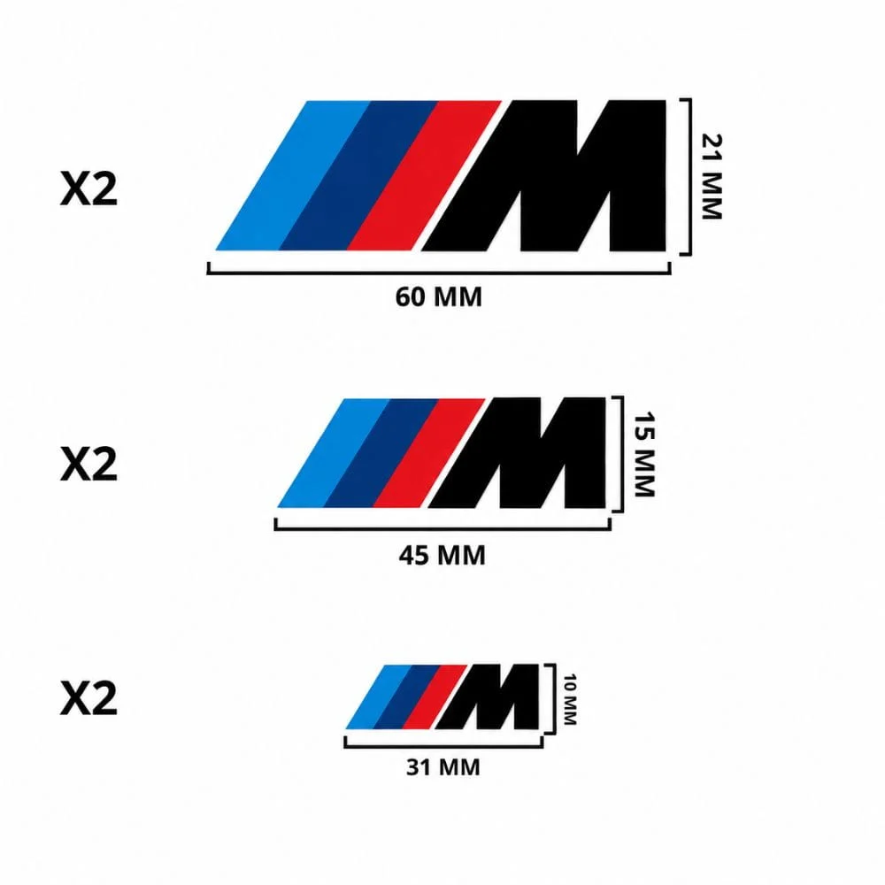 Vinilo adhesivo con logo M de BMW, bandera tricolor M y M negra