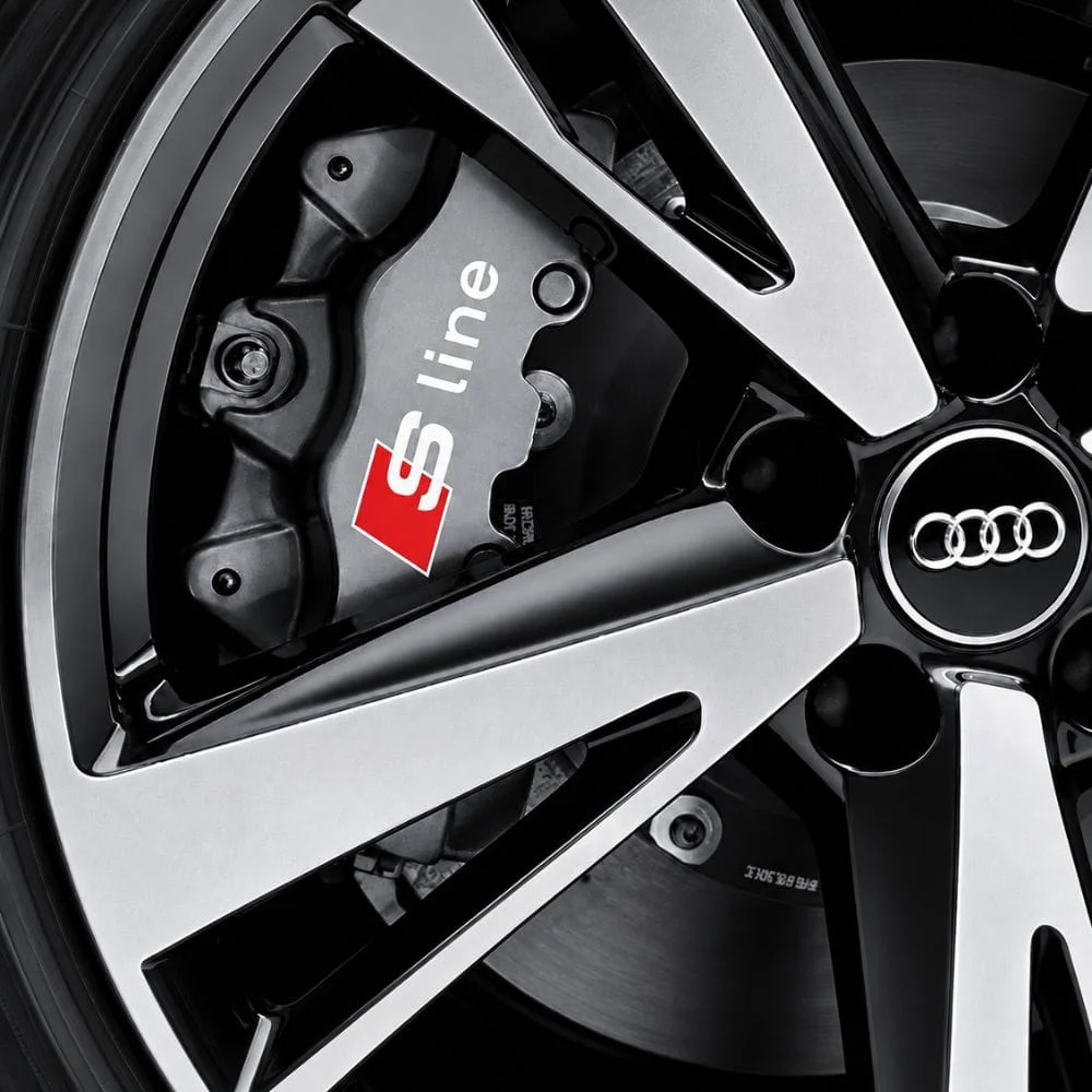 Vinilo adhesivo con logo S Line de Audi para pinzas de freno rojo con blanco