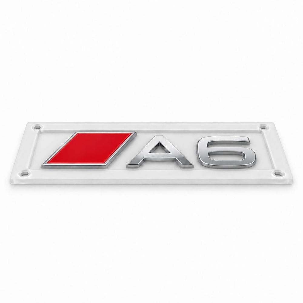 Insignia A6 cromada con recuadro rojo estilo S Line para portón trasero