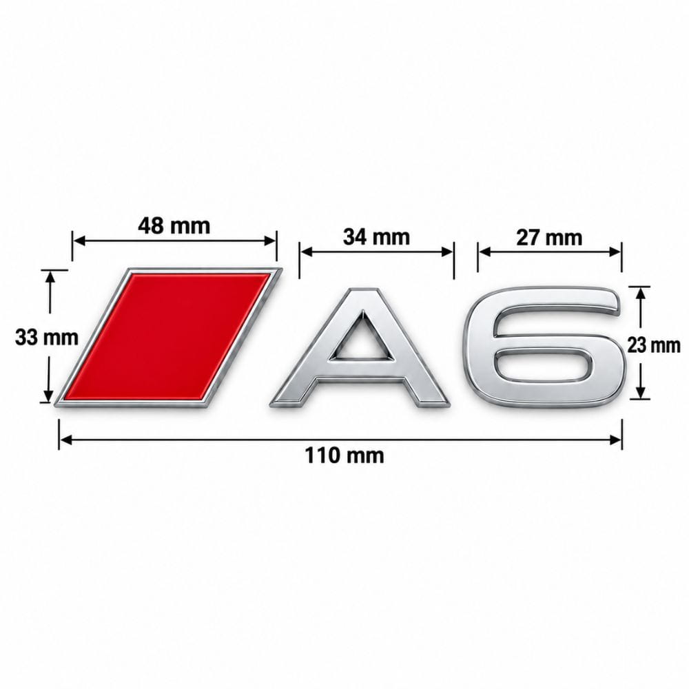 Insignia A6 cromada con recuadro rojo estilo S Line para portón trasero