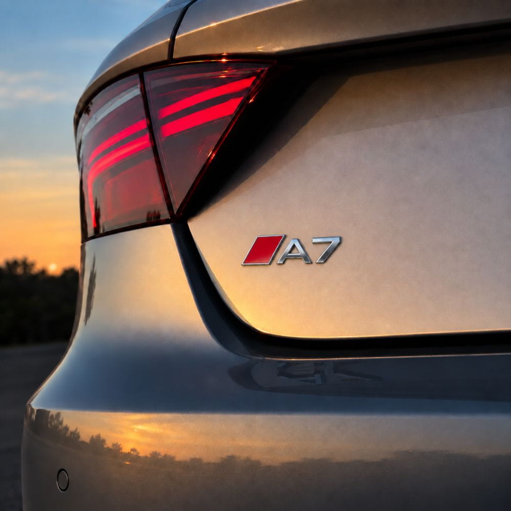 Insignia A7 cromada con recuadro rojo estilo S Line para portón trasero