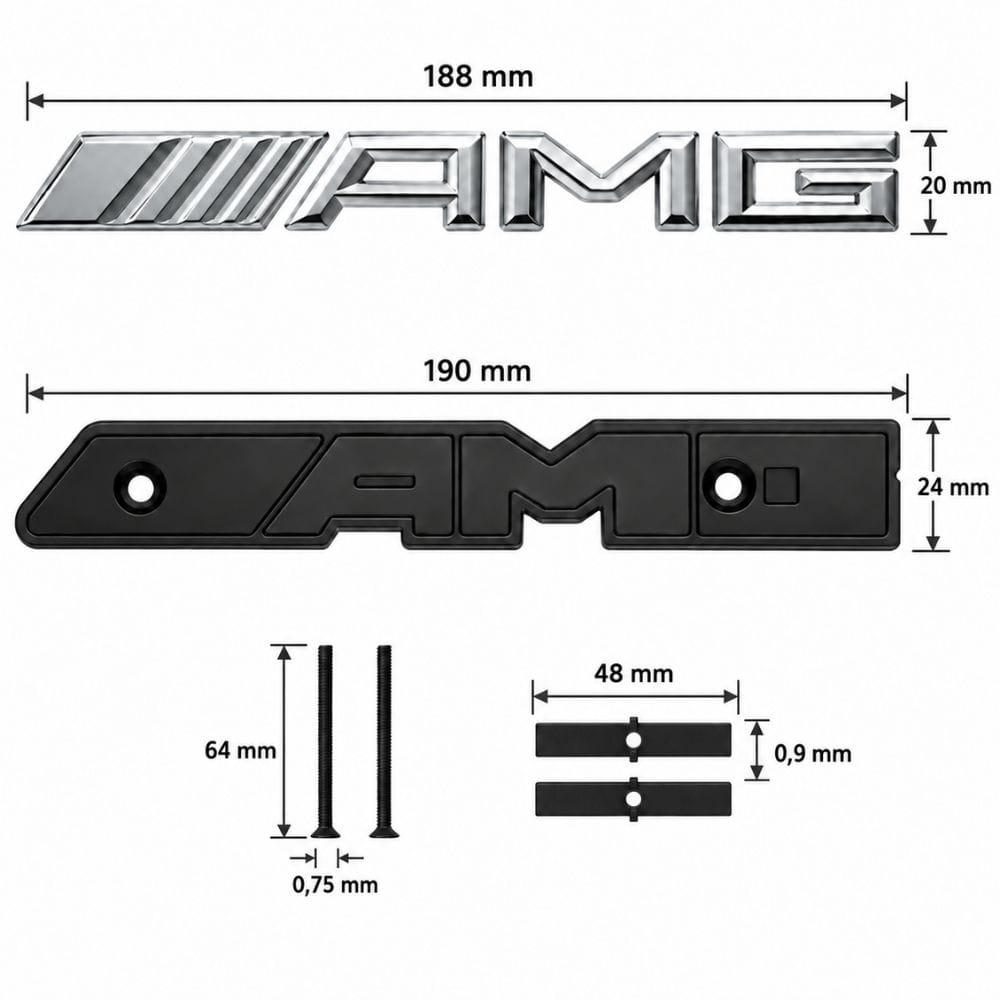 Emblema AMG cromado con tornillos para parrilla tipo rejilla de Mercedes Benz