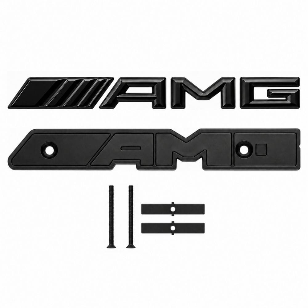 Emblema AMG negro brillo con tornillos para parrilla tipo rejilla de Mercedes Benz