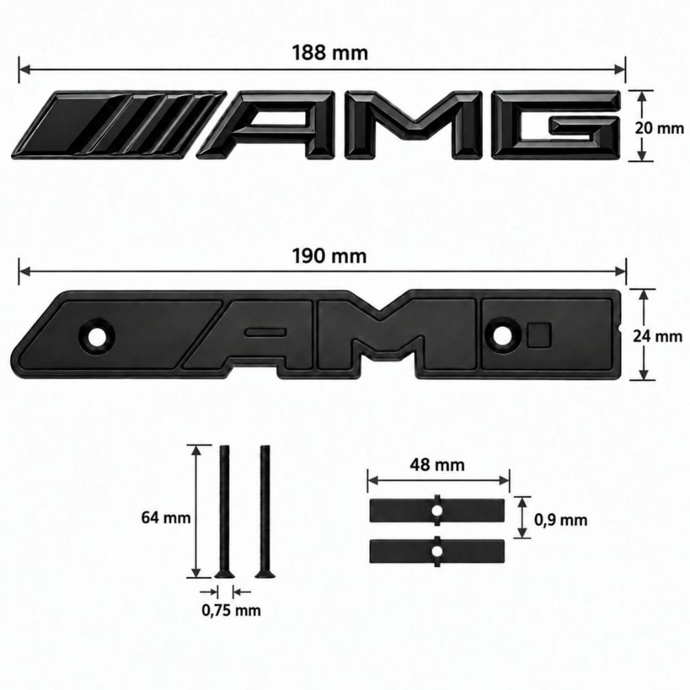 Emblema AMG negro brillo con tornillos para parrilla tipo rejilla de Mercedes Benz
