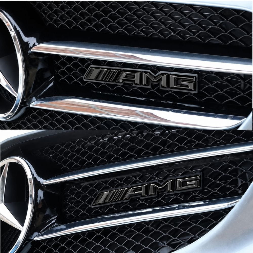 Emblema AMG negro brillo con tornillos para parrilla tipo rejilla de Mercedes Benz
