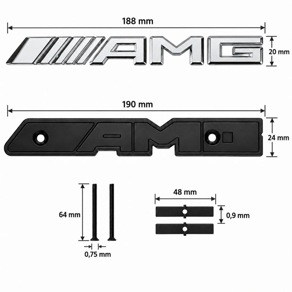 Emblema AMG cromado con tornillos para parrilla tipo rejilla de Mercedes Benz
