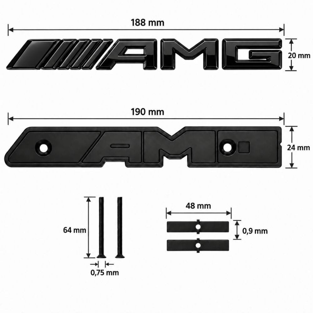 Emblema AMG negro brillo con tornillos para parrilla tipo rejilla de Mercedes Benz