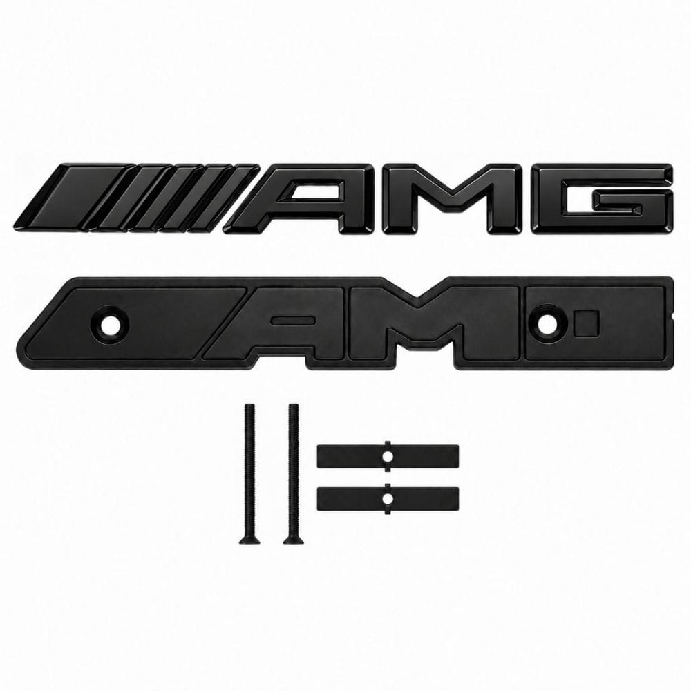 Emblema AMG negro brillo con tornillos para parrilla tipo rejilla de Mercedes Benz