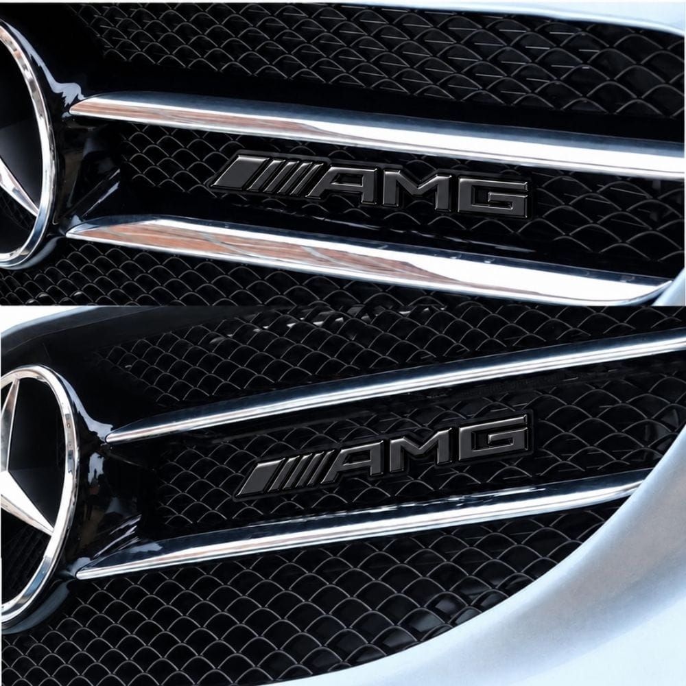 Emblema AMG negro brillo con tornillos para parrilla tipo rejilla de Mercedes Benz