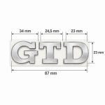 Emblema metálico GTD cromado para portón trasero de Golf VI y VII con relieve