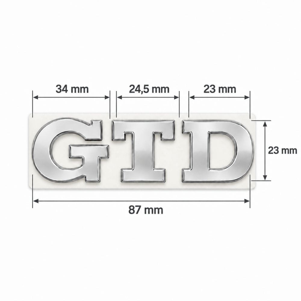 Emblema metálico GTD cromado para portón trasero de Golf VI y VII con relieve
