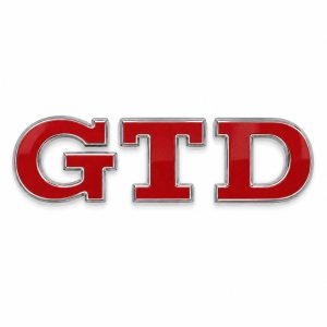 Emblema metálico GTD rojo con borde cromado para portón trasero de Golf VI y VII con relieve